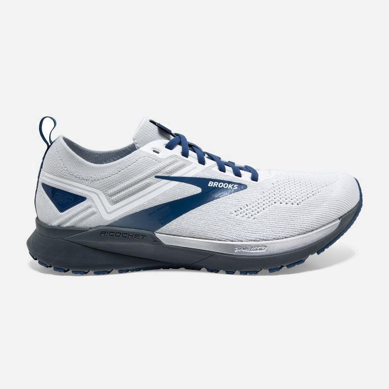 Brooks Ricochet 3 Israel - Men's Lightweight Road Running Shoes - White/Grey/Blue (20693-RSJY)